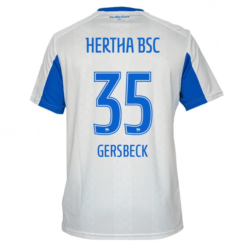 Danxen Mujer Camiseta Marius Gersbeck #35 Blanco Azul 2ª Equipación 2025/26 La Camisa