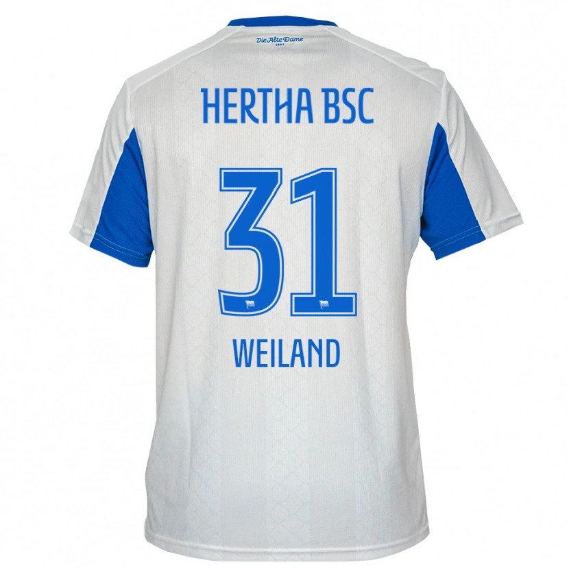 Danxen Mujer Camiseta Sebastian Weiland #31 Blanco Azul 2ª Equipación 2025/26 La Camisa
