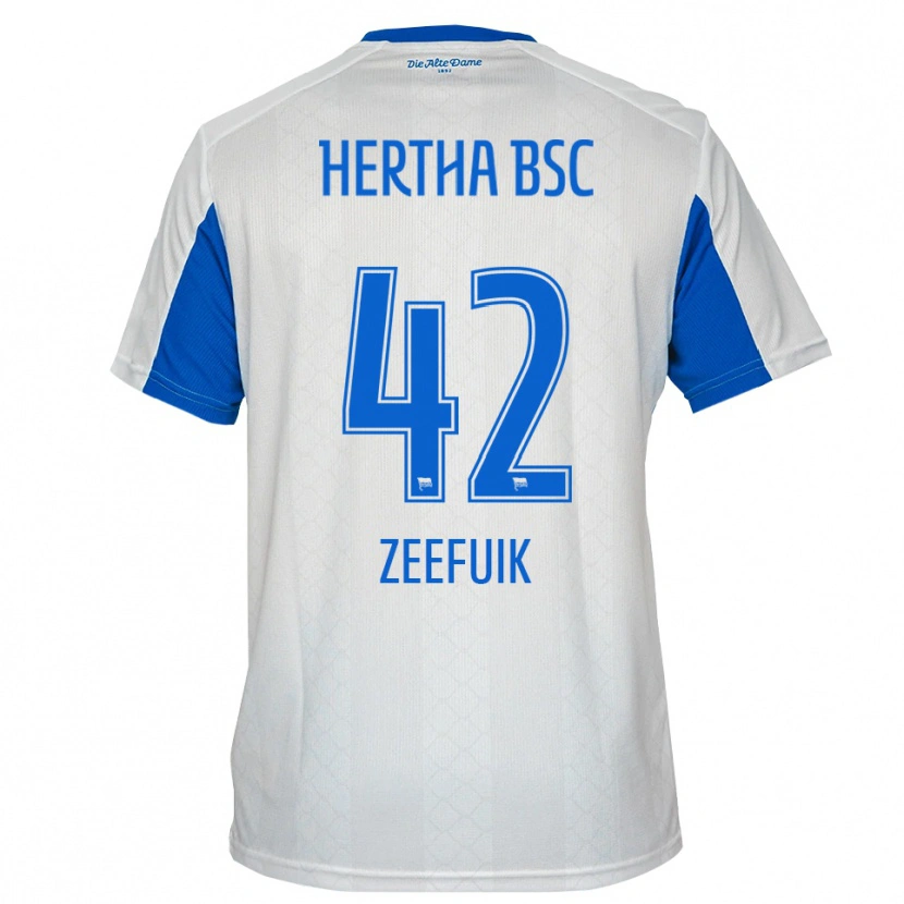 Danxen Mujer Camiseta Deyovaisio Zeefuik #42 Blanco Azul 2ª Equipación 2025/26 La Camisa