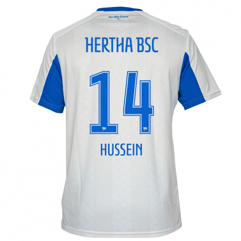 Danxen Mujer Camiseta Bilal Hussein #14 Blanco Azul 2ª Equipación 2025/26 La Camisa