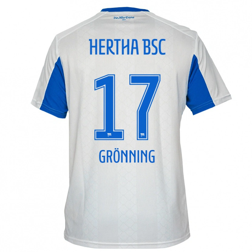 Danxen Mujer Camiseta Sebastian Grönning #17 Blanco Azul 2ª Equipación 2025/26 La Camisa