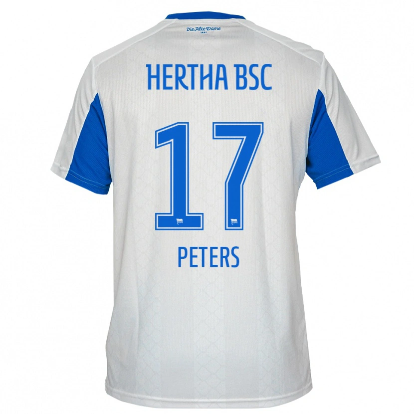 Danxen Mujer Camiseta Laura Peters #17 Blanco Azul 2ª Equipación 2025/26 La Camisa