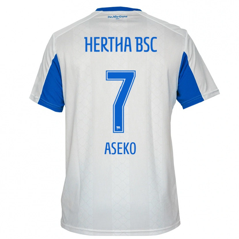 Danxen Mujer Camiseta Benjamin Aseko #7 Blanco Azul 2ª Equipación 2025/26 La Camisa