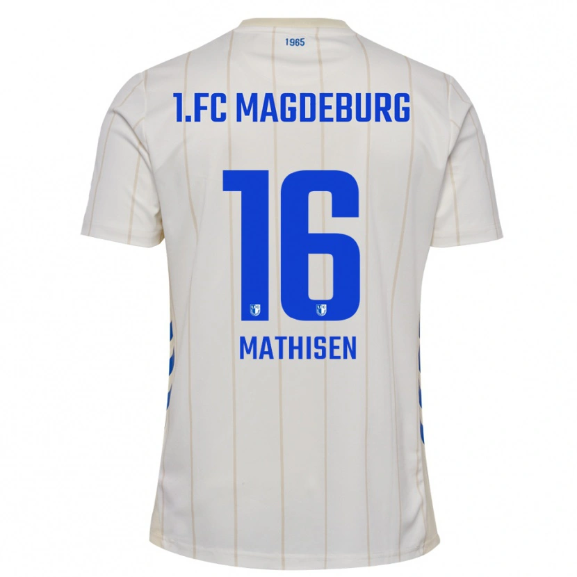 Danxen Mujer Camiseta Marcus Mathisen #16 Blanco Azul 2ª Equipación 2025/26 La Camisa