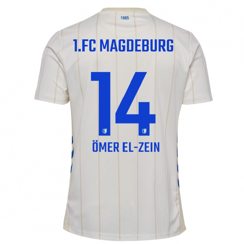 Danxen Mujer Camiseta Abu-Bekir Ömer El-Zein #14 Blanco Azul 2ª Equipación 2025/26 La Camisa