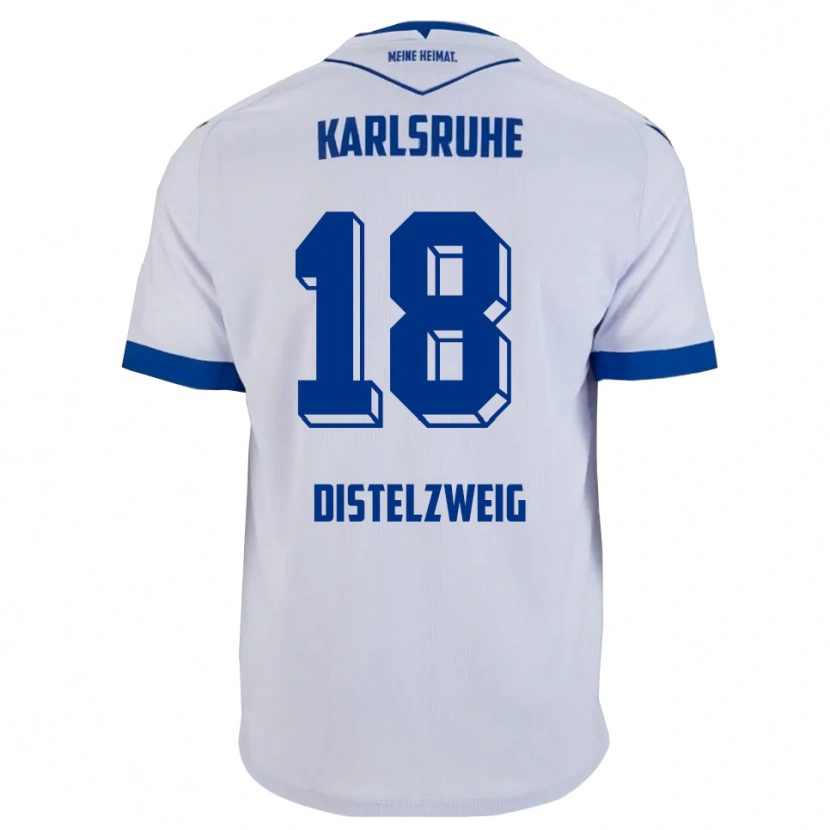 Danxen Mujer Camiseta Jakob Distelzweig #18 Blanco Azul 2ª Equipación 2025/26 La Camisa