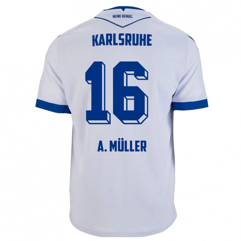 Danxen Mujer Camiseta Andreas Müller #16 Blanco Azul 2ª Equipación 2025/26 La Camisa