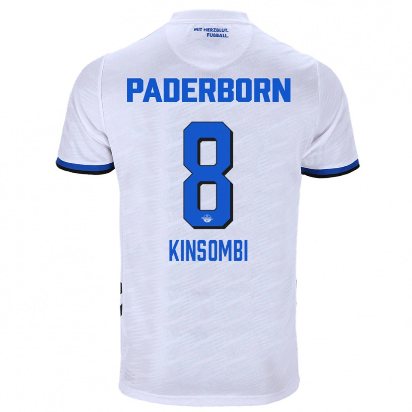 Danxen Mujer Camiseta David Kinsombi #8 Blanco Azul 2ª Equipación 2025/26 La Camisa