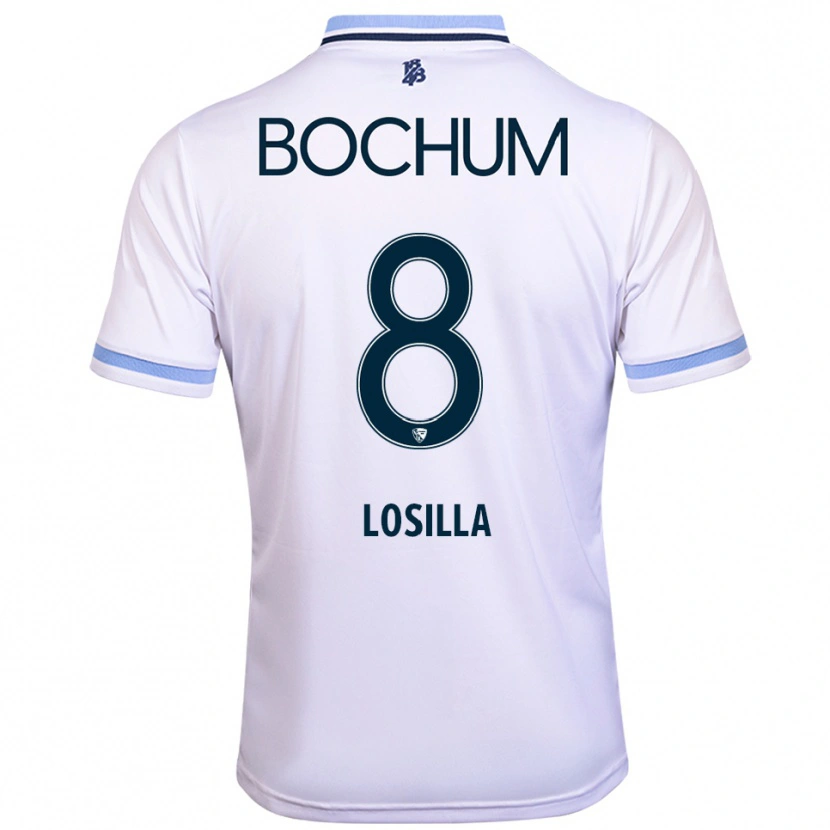 Danxen Mujer Camiseta Anthony Losilla #8 Blanco Azul Cielo 2ª Equipación 2025/26 La Camisa