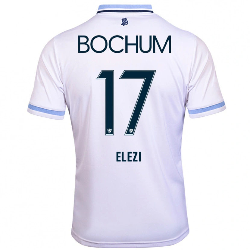 Danxen Mujer Camiseta Agon Elezi #17 Blanco Azul Cielo 2ª Equipación 2025/26 La Camisa