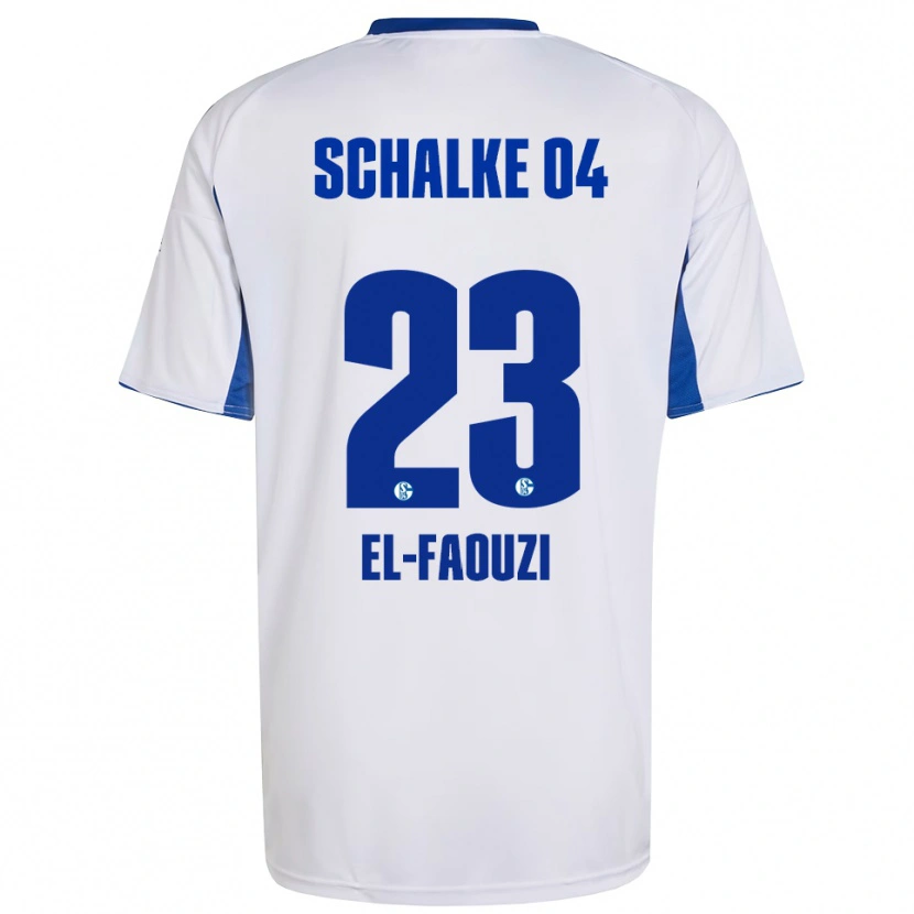 Danxen Mujer Camiseta Soufiane El-Faouzi #23 Blanco Azul 2ª Equipación 2025/26 La Camisa