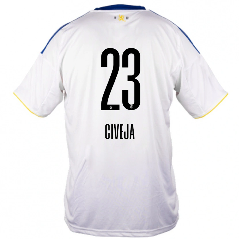 Danxen Mujer Camiseta Tim Civeja #23 Blanco Azul Amarillo 2ª Equipación 2025/26 La Camisa