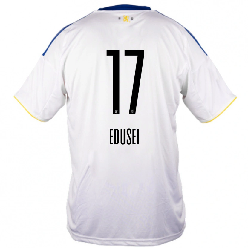 Danxen Mujer Camiseta Damien Edusei #17 Blanco Azul Amarillo 2ª Equipación 2025/26 La Camisa