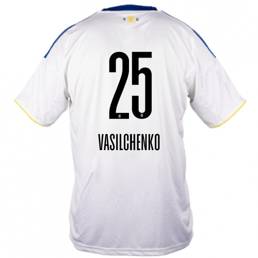 Danxen Mujer Camiseta Leonard Vasilchenko #25 Blanco Azul Amarillo 2ª Equipación 2025/26 La Camisa