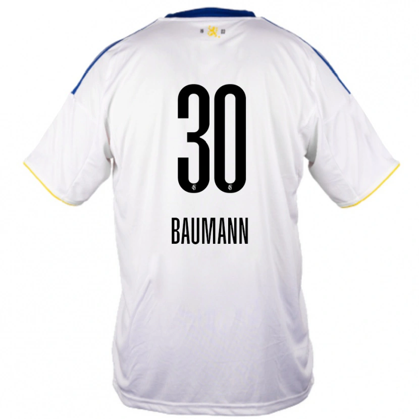 Danxen Mujer Camiseta Dominic Baumann #30 Blanco Azul Amarillo 2ª Equipación 2025/26 La Camisa