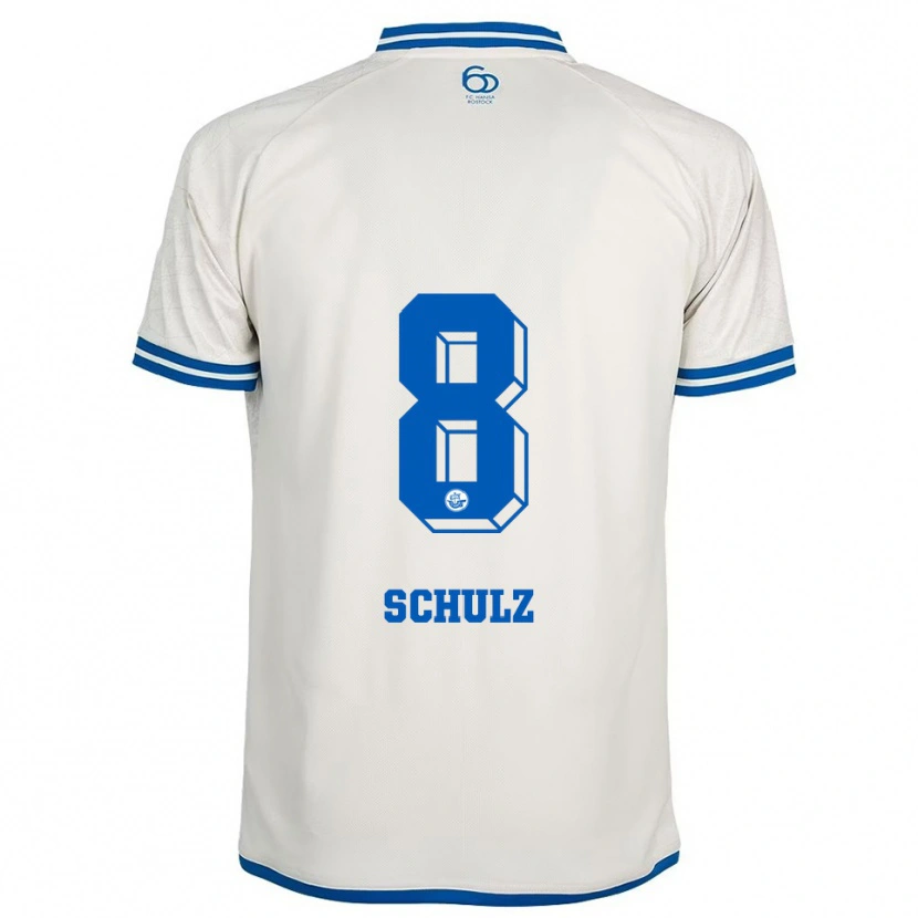 Danxen Mujer Camiseta Alessandro Schulz #8 Blanco Azul 2ª Equipación 2025/26 La Camisa