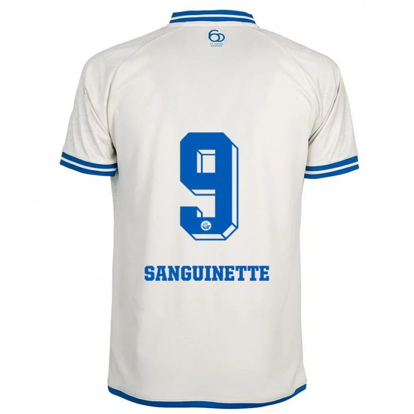 Danxen Mujer Camiseta Pierre Sanguinette #9 Blanco Azul 2ª Equipación 2025/26 La Camisa