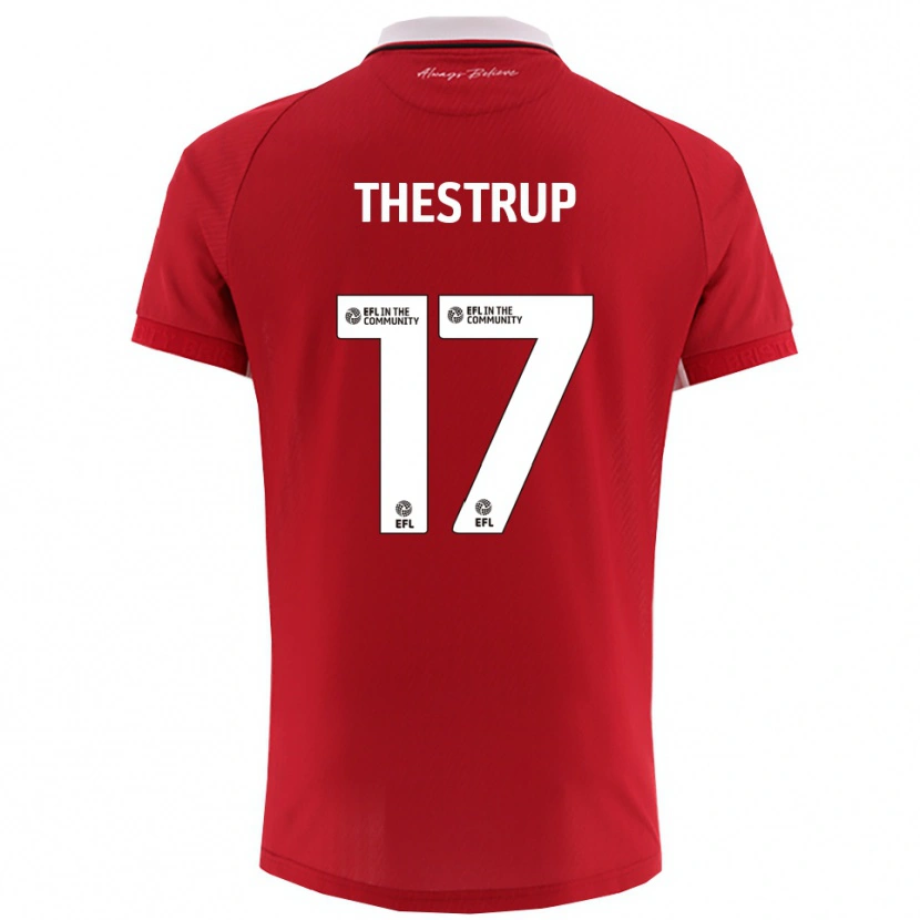 Danxen Niño Camiseta Amalie Thestrup #17 Rojo Blanco 1ª Equipación 2025/26 La Camisa