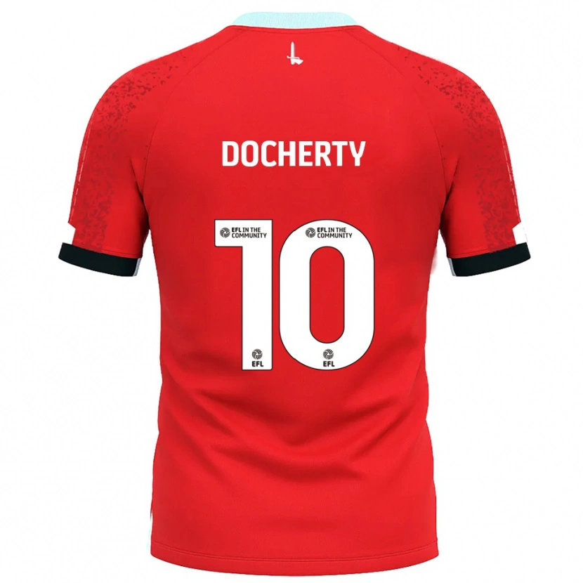 Danxen Niño Camiseta Greg Docherty #10 Rojo Blanco 1ª Equipación 2025/26 La Camisa