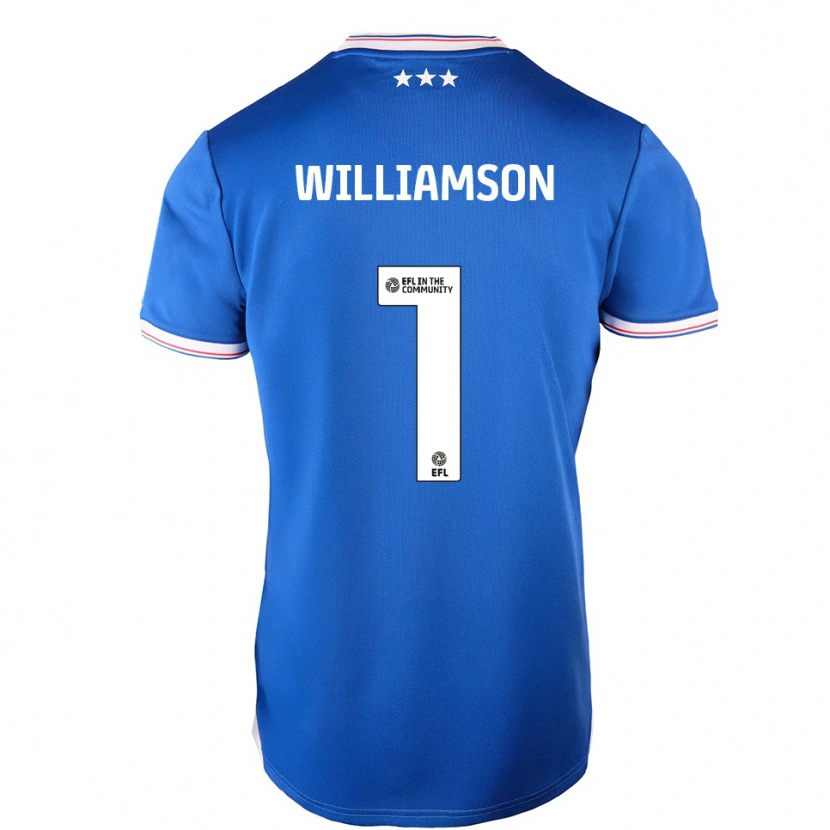 Danxen Niño Camiseta Woody Williamson #1 Azul Blanco 1ª Equipación 2025/26 La Camisa