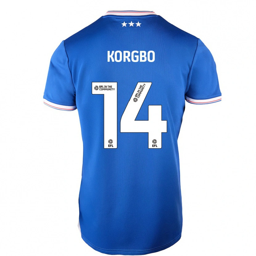 Danxen Niño Camiseta Kelvin Korgbo #14 Azul Blanco 1ª Equipación 2025/26 La Camisa