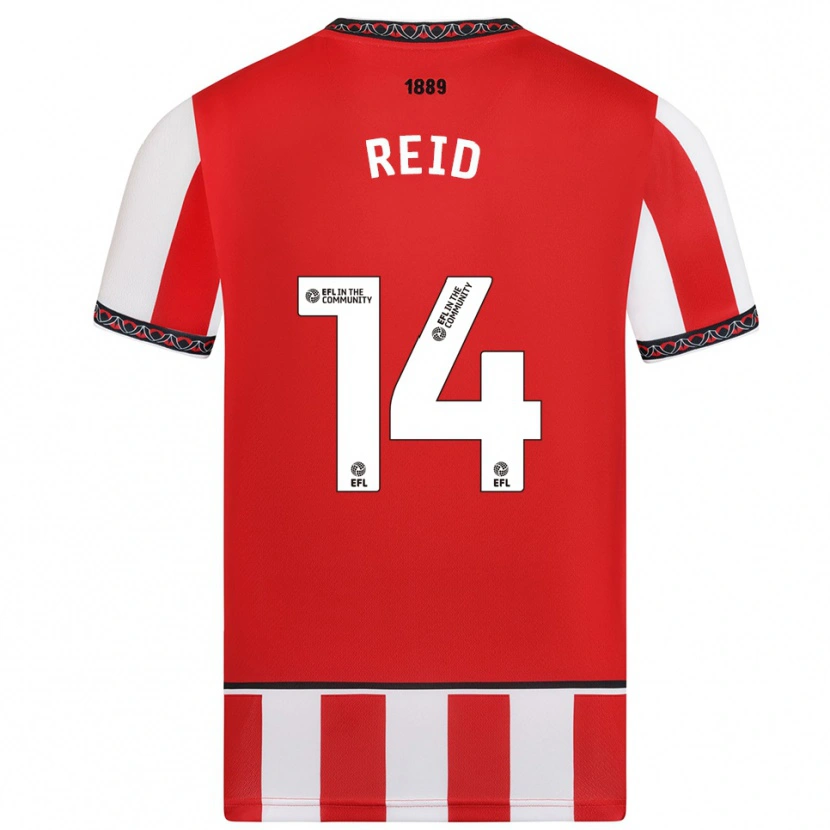 Danxen Niño Camiseta Aaron Reid #14 Rojo Blanco 1ª Equipación 2025/26 La Camisa