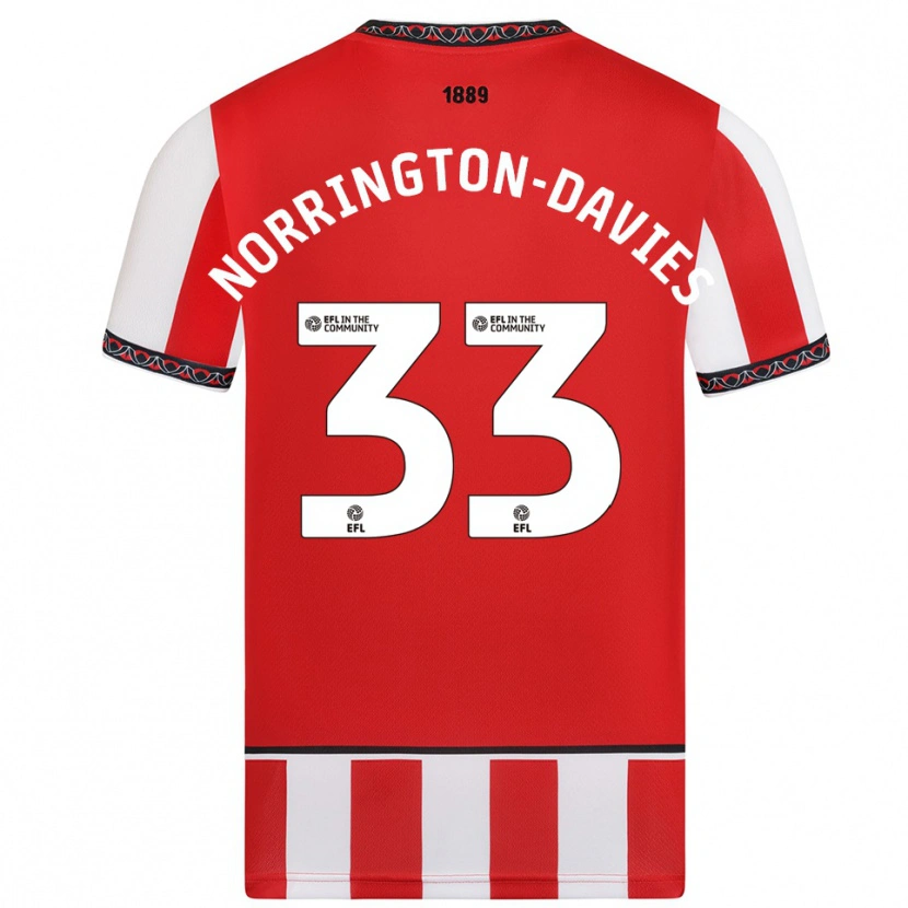 Danxen Niño Camiseta Rhys Norrington-Davies #33 Rojo Blanco 1ª Equipación 2025/26 La Camisa