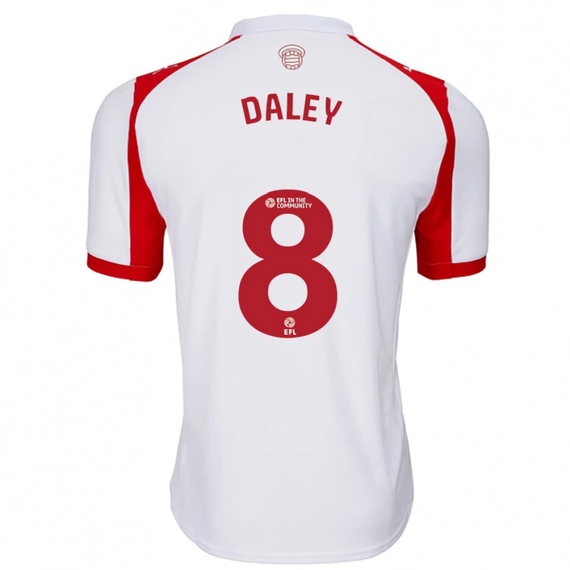 Danxen Niño Camiseta Aston Daley #8 Blanco Rojo 1ª Equipación 2025/26 La Camisa