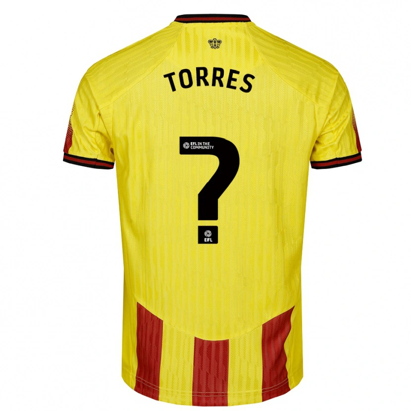 Danxen Niño Camiseta Laken Torres #0 Amarillo Rojo 1ª Equipación 2025/26 La Camisa
