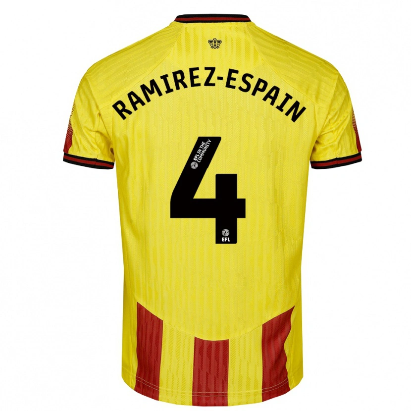 Danxen Niño Camiseta Leo Ramirez-Espain #4 Amarillo Rojo 1ª Equipación 2025/26 La Camisa