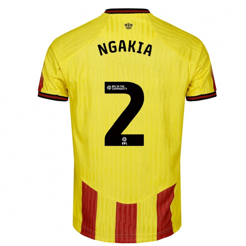 Danxen Niño Camiseta Jeremy Ngakia #2 Amarillo Rojo 1ª Equipación 2025/26 La Camisa