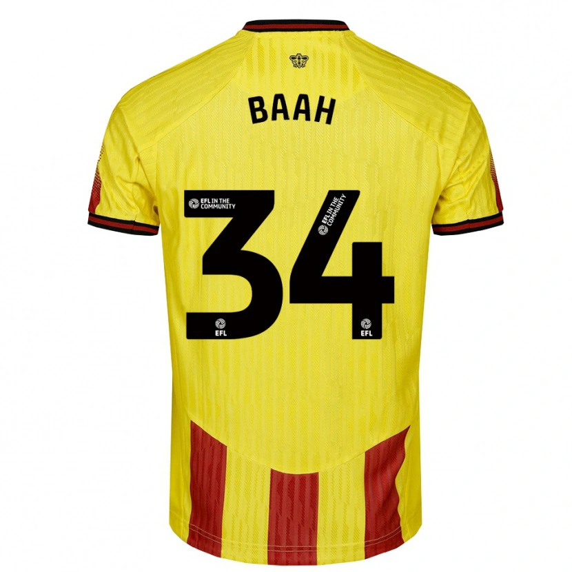 Danxen Niño Camiseta Kwadwo Baah #34 Amarillo Rojo 1ª Equipación 2025/26 La Camisa