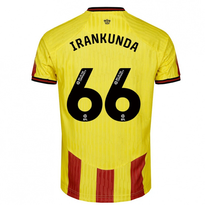 Danxen Niño Camiseta Nestory Irankunda #66 Amarillo Rojo 1ª Equipación 2025/26 La Camisa