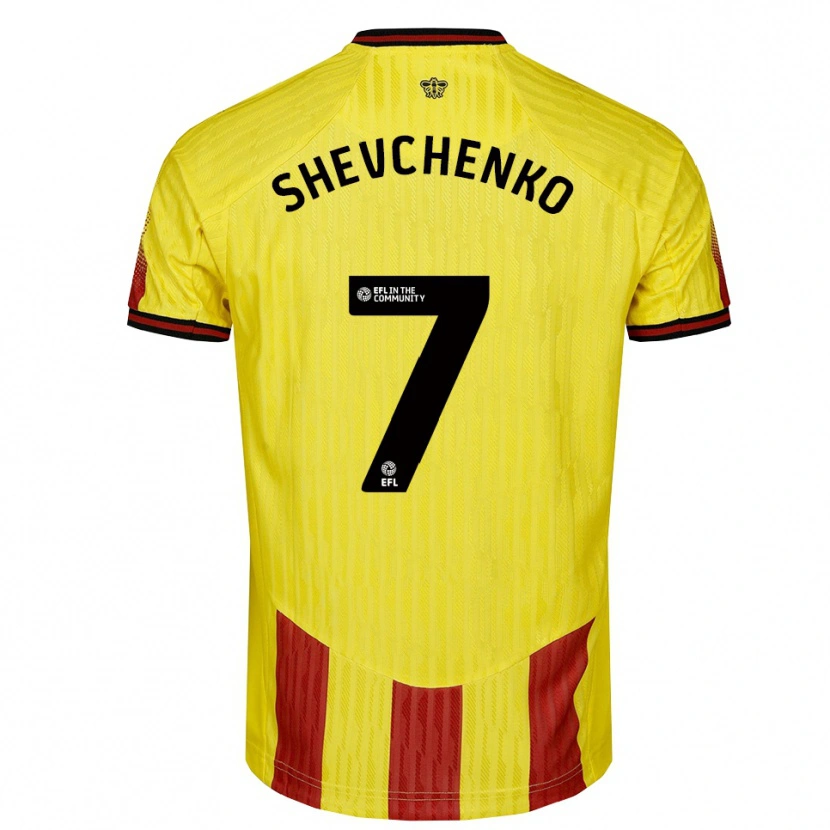 Danxen Niño Camiseta Kristian Shevchenko #7 Amarillo Rojo 1ª Equipación 2025/26 La Camisa