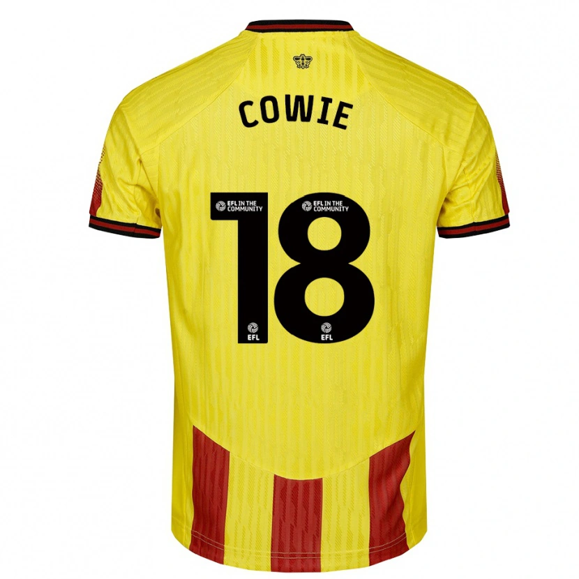 Danxen Niño Camiseta Tony Cowie #18 Amarillo Rojo 1ª Equipación 2025/26 La Camisa