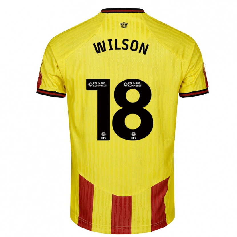 Danxen Niño Camiseta Poppy Wilson #18 Amarillo Rojo 1ª Equipación 2025/26 La Camisa