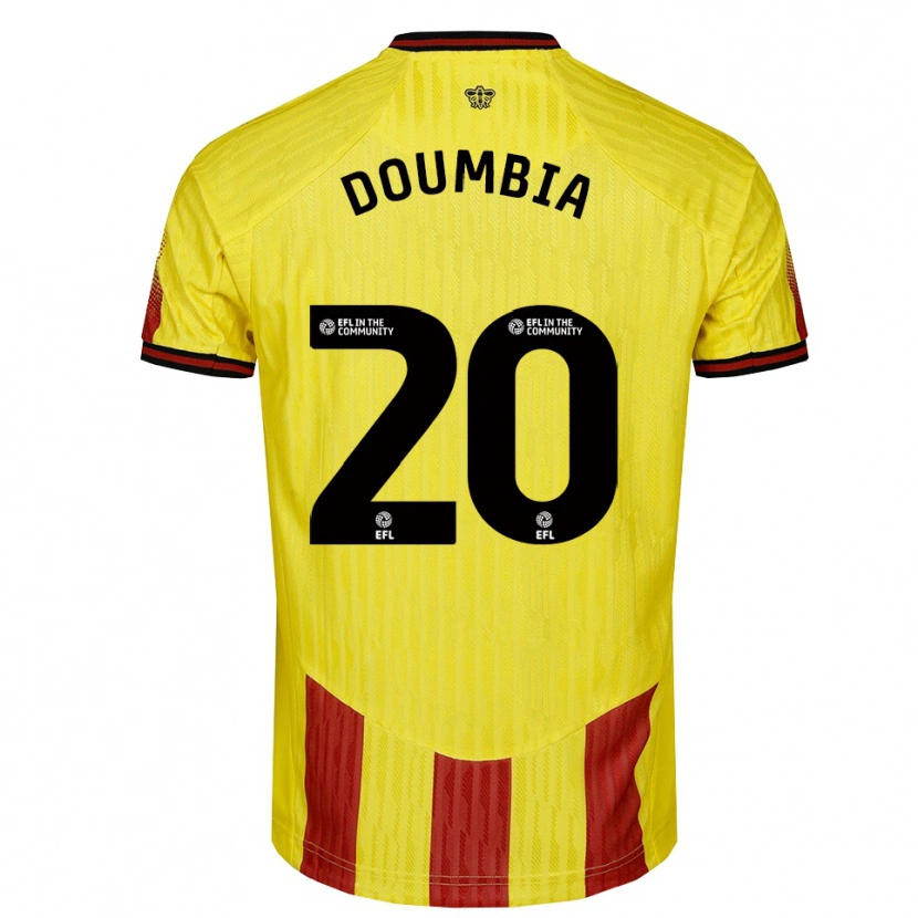 Danxen Niño Camiseta Mamadou Doumbia #20 Amarillo Rojo 1ª Equipación 2025/26 La Camisa
