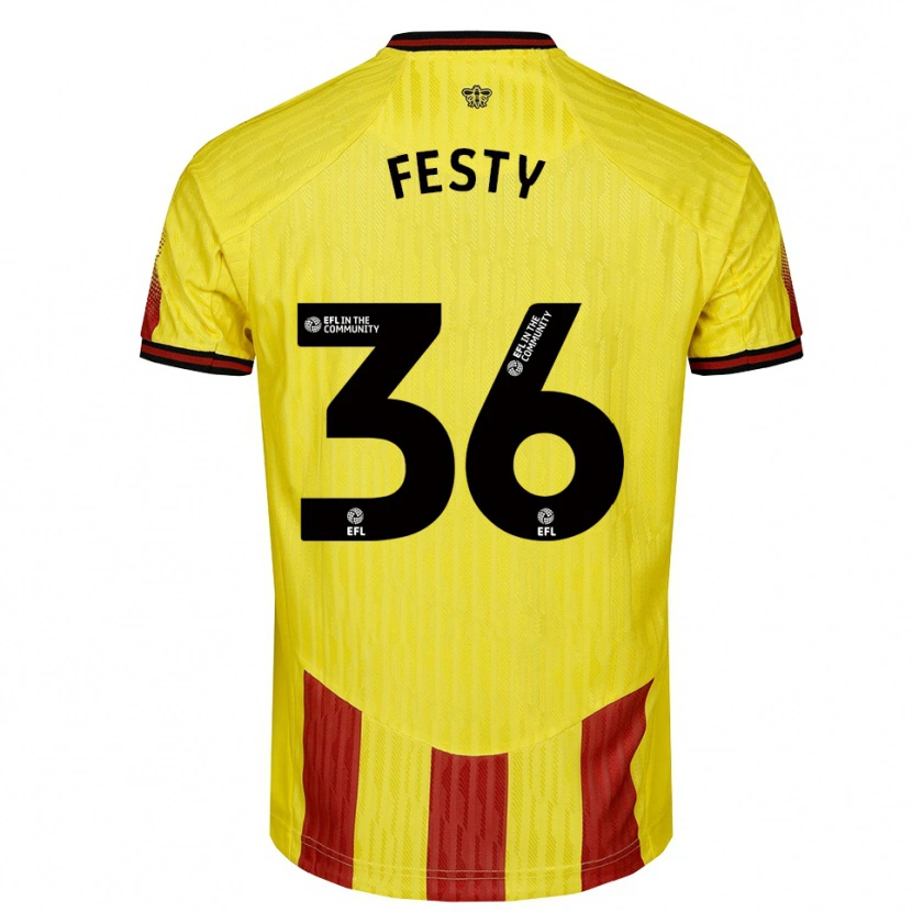 Danxen Niño Camiseta Festy Ebosele #36 Amarillo Rojo 1ª Equipación 2025/26 La Camisa
