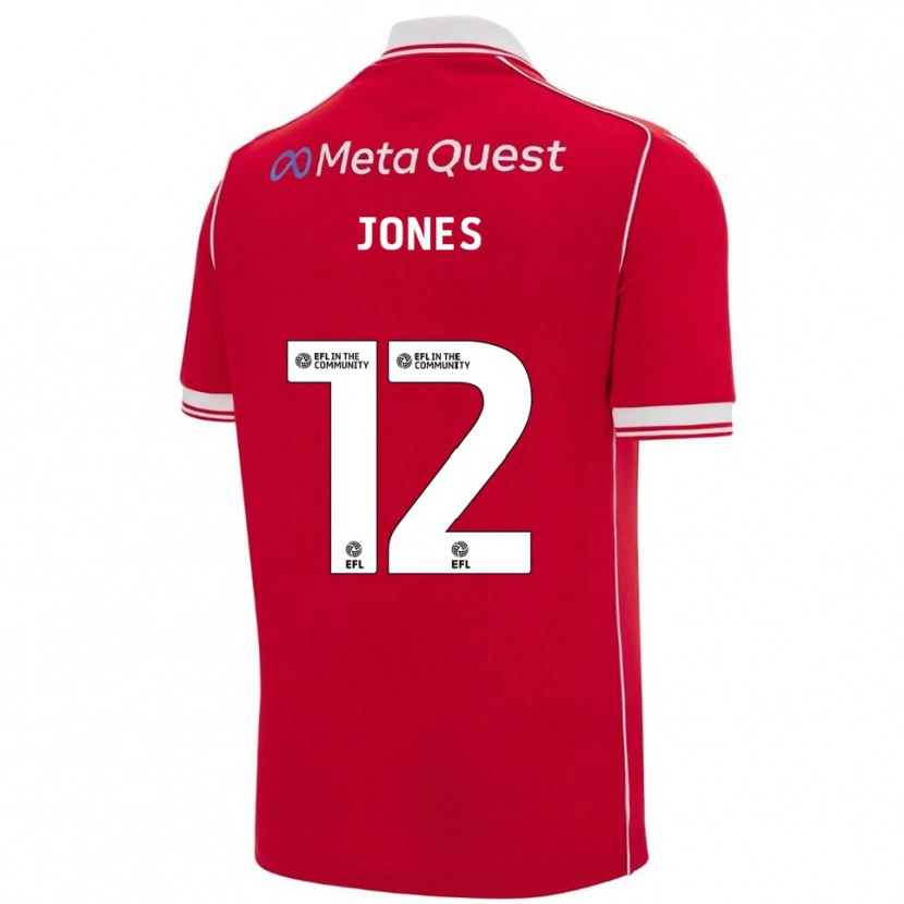 Danxen Niño Camiseta Carra Jones #12 Rojo Blanco 1ª Equipación 2025/26 La Camisa