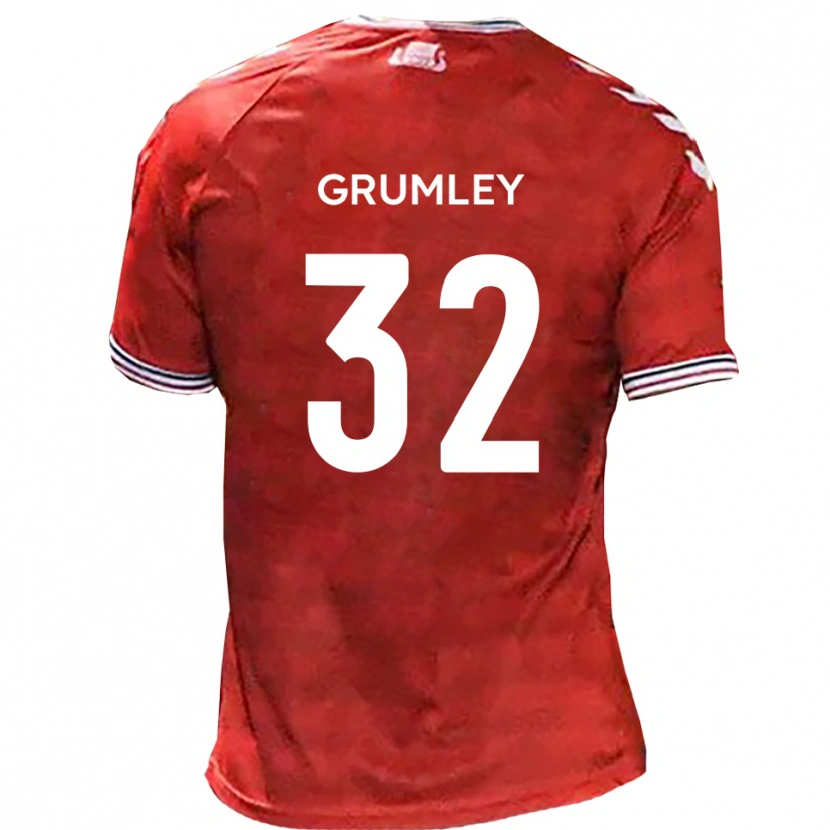 Danxen Niño Camiseta George Grumley #32 Rojo Blanco 1ª Equipación 2025/26 La Camisa