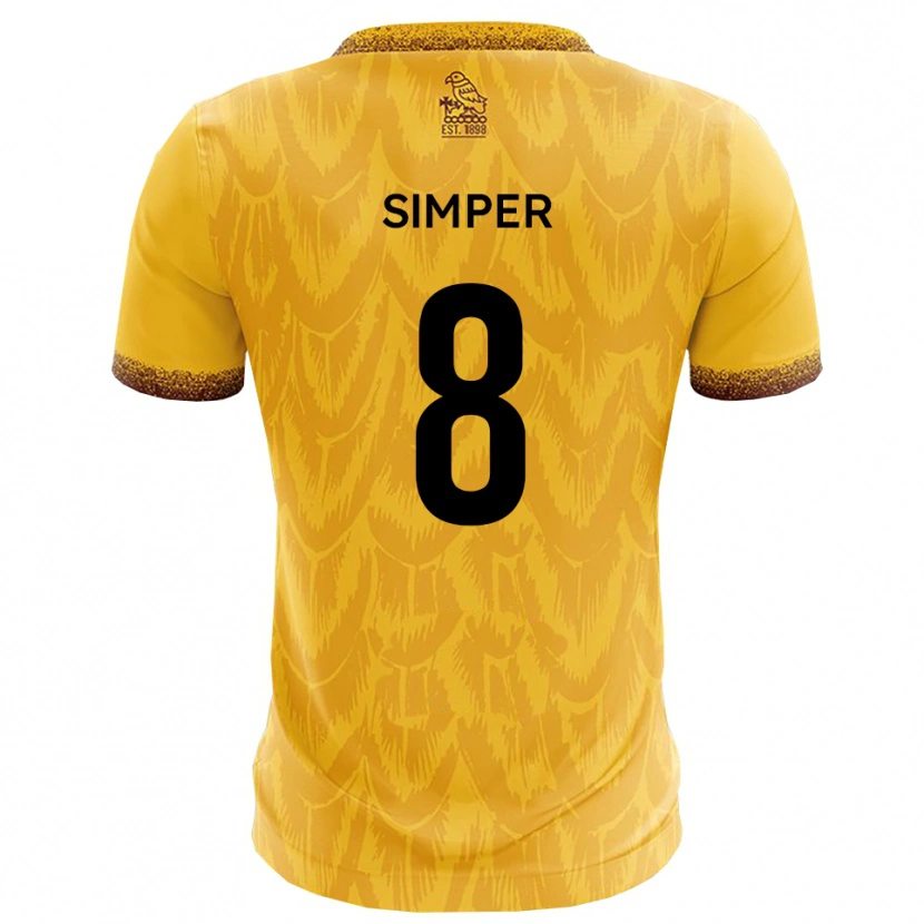 Danxen Niño Camiseta Lewis Simper #8 Amarillo Marrón 1ª Equipación 2025/26 La Camisa