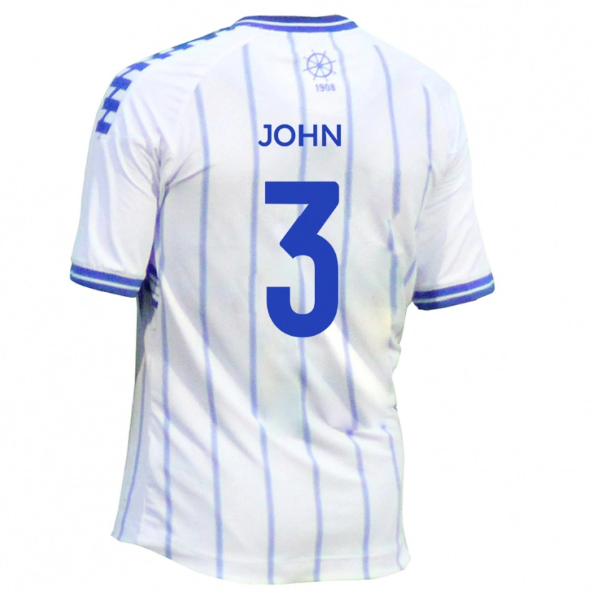 Danxen Niño Camiseta Cameron John #3 Blanco Azul 1ª Equipación 2025/26 La Camisa