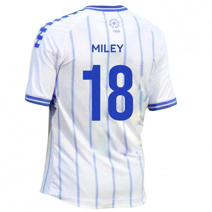 Danxen Niño Camiseta Jamie Miley #18 Blanco Azul 1ª Equipación 2025/26 La Camisa