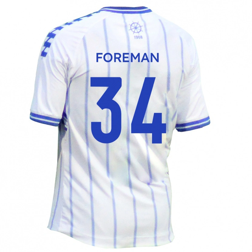 Danxen Niño Camiseta Kian Foreman #34 Blanco Azul 1ª Equipación 2025/26 La Camisa