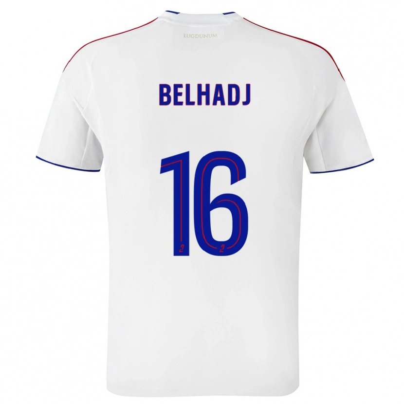 Danxen Niño Camiseta Féerine Belhadj #16 Blanco Rojo 1ª Equipación 2025/26 La Camisa