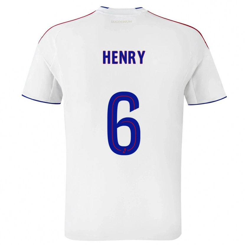 Danxen Niño Camiseta Amandine Henry #6 Blanco Rojo 1ª Equipación 2025/26 La Camisa