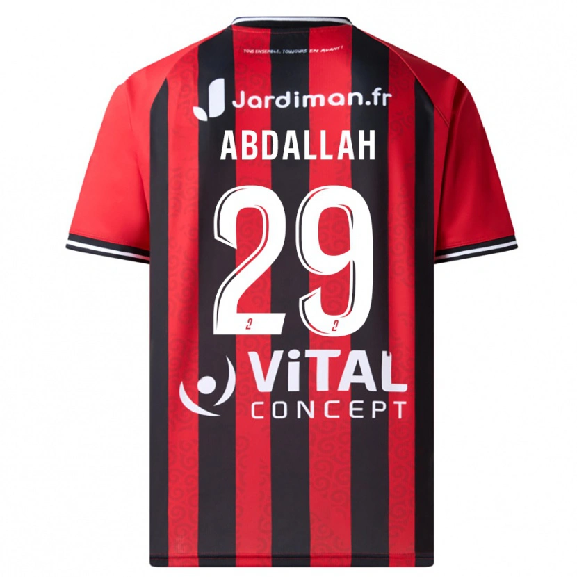 Danxen Niño Camiseta Akim Abdallah #29 Rojo Negro 1ª Equipación 2025/26 La Camisa