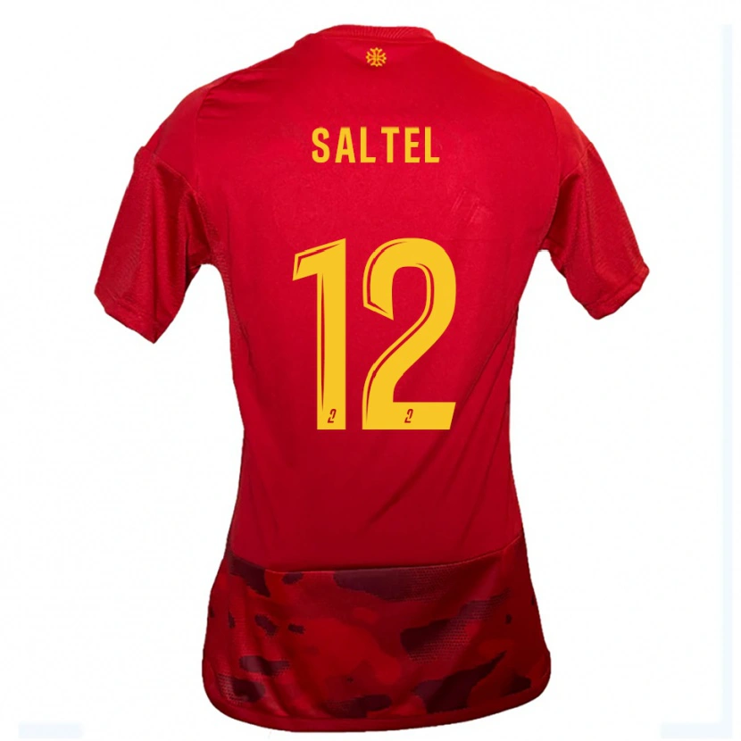 Danxen Niño Camiseta Maëlle Saltel #12 Rojo Amarillo 1ª Equipación 2025/26 La Camisa