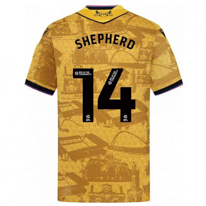 Danxen Niño Camiseta Lucy Shepherd #14 Oro Negro 2ª Equipación 2025/26 La Camisa