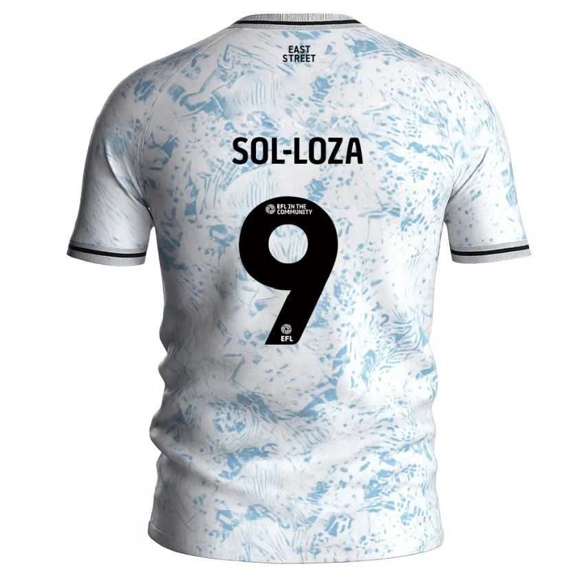 Danxen Niño Camiseta Emmanuel Sol-Loza #9 Blanco Azul Celeste 2ª Equipación 2025/26 La Camisa